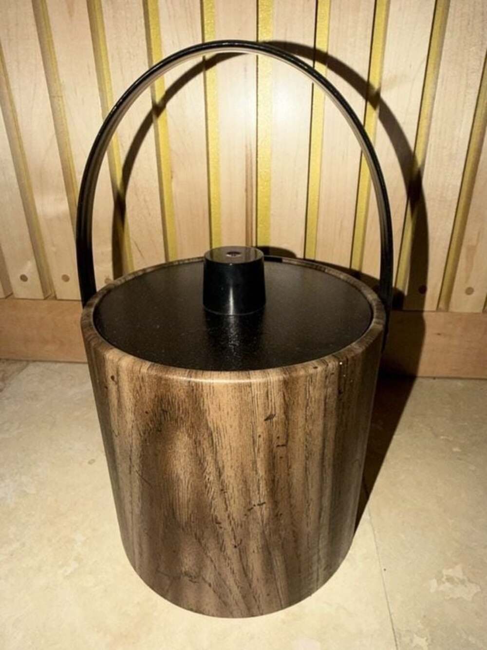 Vintage Irvinware Mid-Century Modern Faux Wood Grain Insulated Ice Bucket